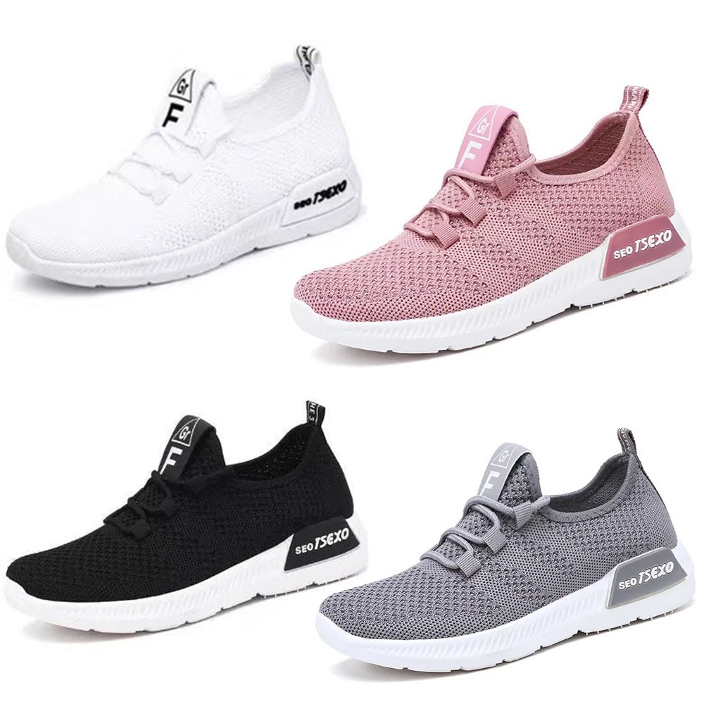 Sepatu wanita sneakers 2022 Sepatu olahraga rajutan terbang sports shoes Bahan Full Karet Anti Licin