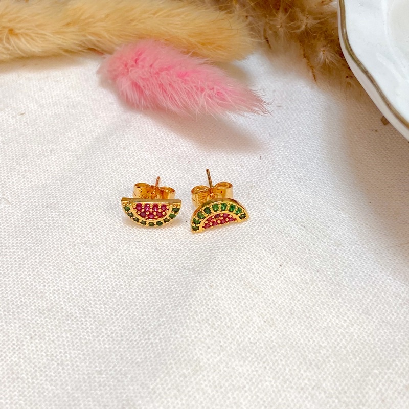 Anting Tusuk Motif Semangka Lucu Kombi Permata