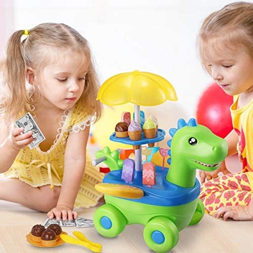 Pretend Play Anak Mainan Anak Gerobak Penjual Es Krim Dino Supermarket Dinosaurus