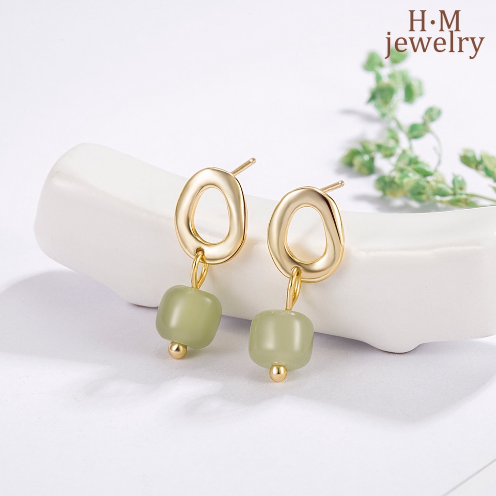 Anting Klip Tanpa Tindik Retro Dengan Batu Giok Hetian Untuk Wanita