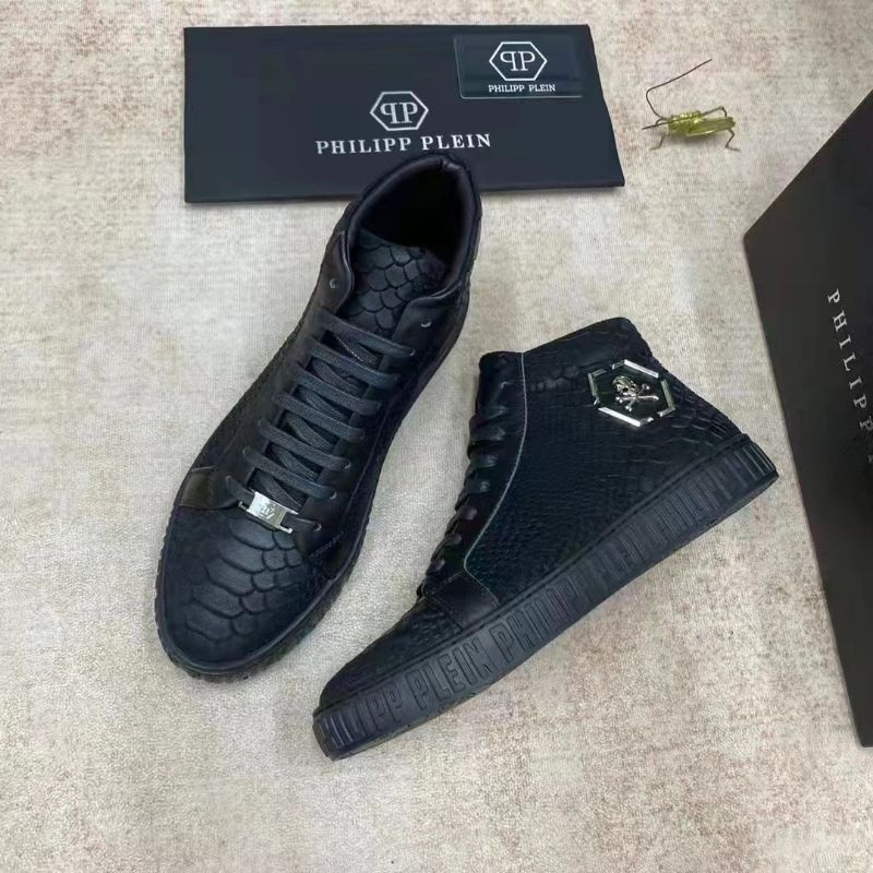 sepatu boots cowok philipp plein sneaker pria high top pp men shoes hitam vip P1SHOES