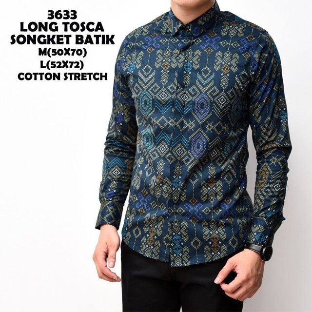 Kemeja pria batik songket lengan panjang cowok slimfit