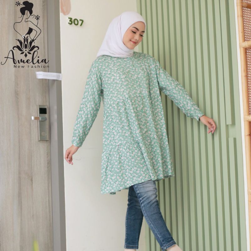 Tunik Rayon Baju Atasan Wanita Kekinian Lengan Panjang Tunik Rayon Viscose Premium Ruffle Tunik Busu