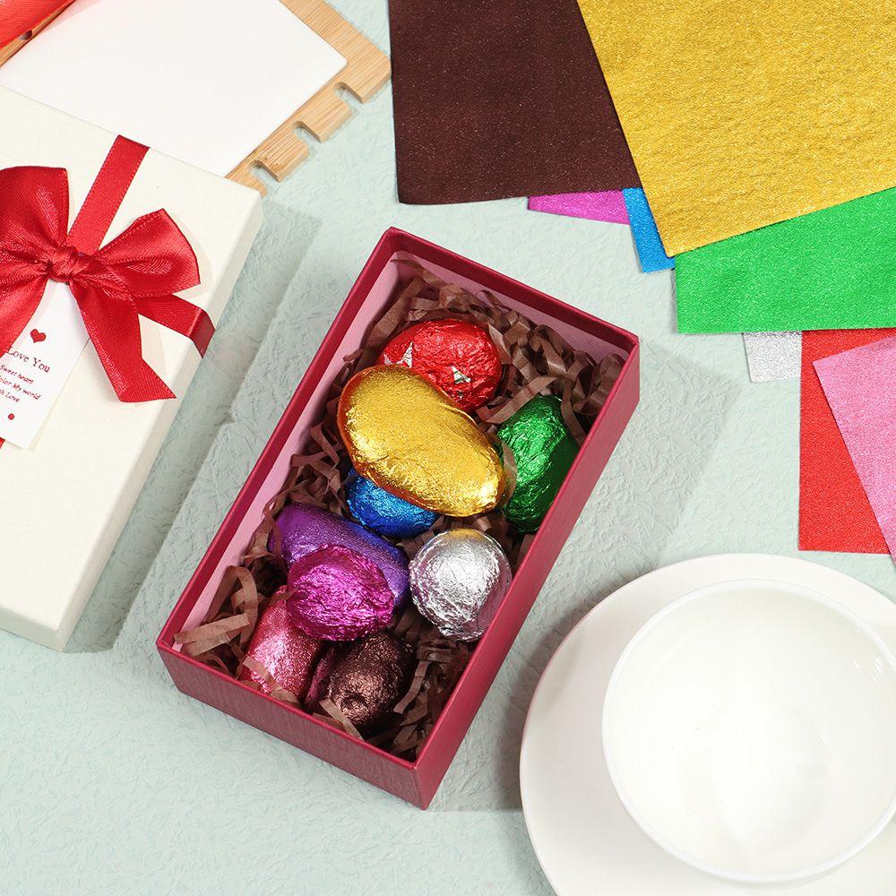 Solighter 100pcs Aluminium Foil Logam Embos Jahit Gilded Perlengkapan Pesta Pernikahan Dekorasi Timah Makanan Permen Coklat