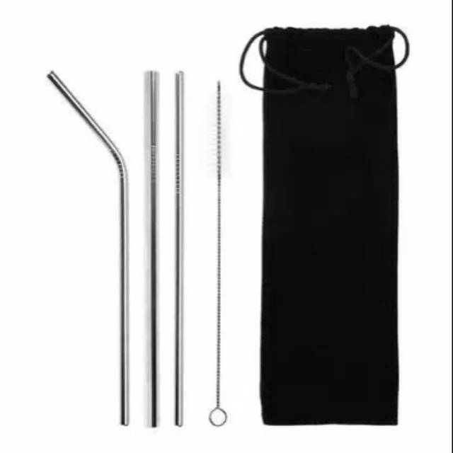 Sedotan minuman stainless steel 5 in 1 straw set plus