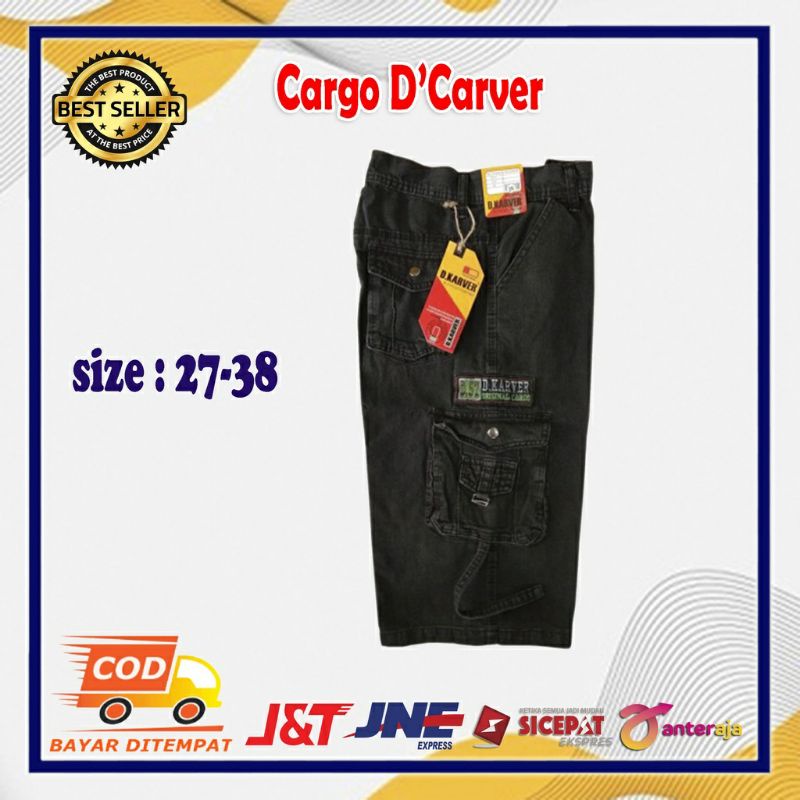 Celana Cargo Denim Pendek Kempol 7/8 Pria Kargo Gombor Bawah Lutut Jeans Big Size Jumbo 27-44
