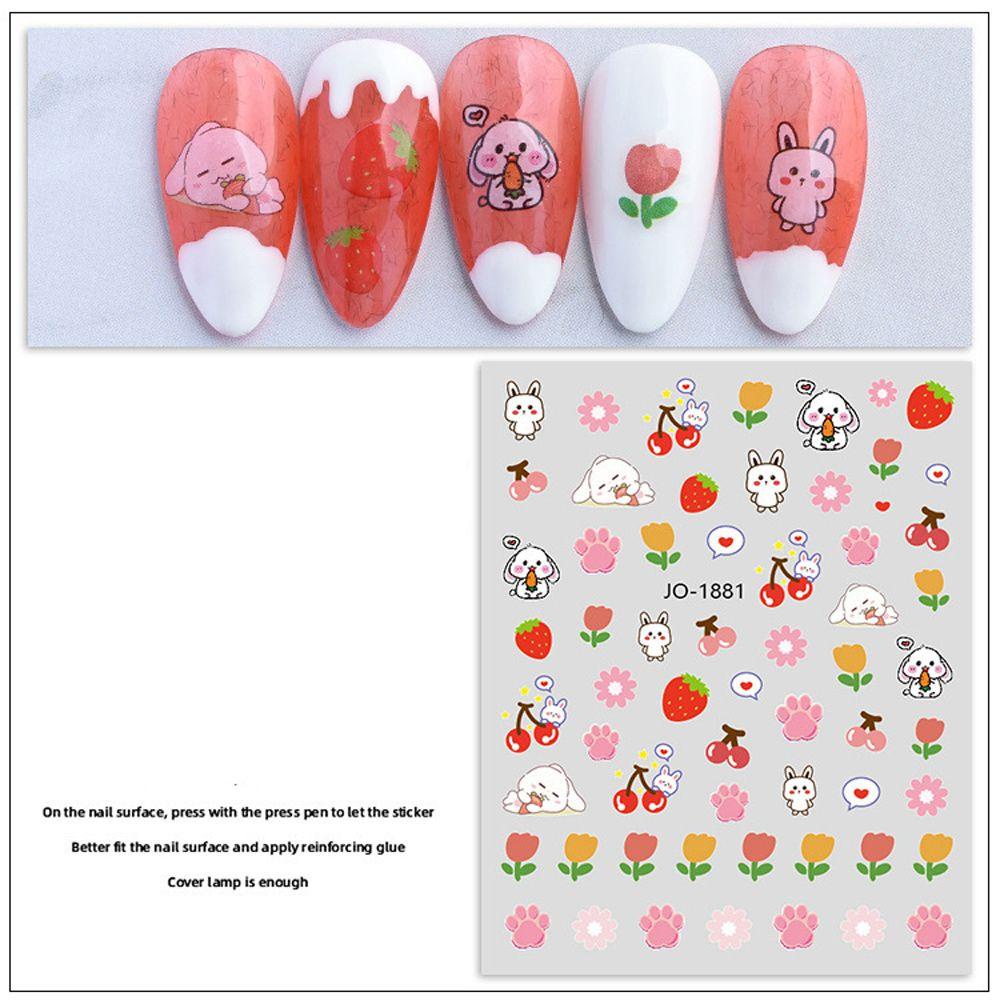 AUGUSTINA Agustinina Kartun Stiker Kuku Fashion Smiley Strawberry Self Adhesive Nail Art Dekorasi