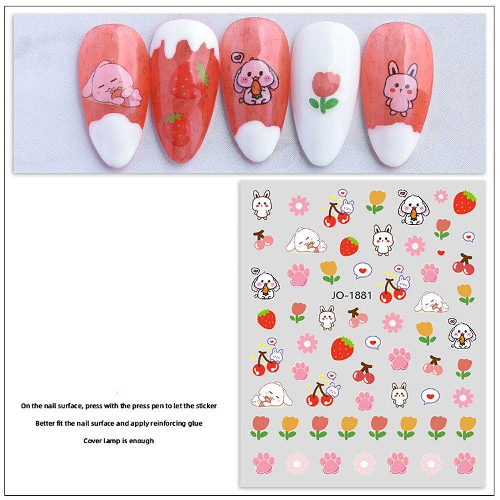 [Elegan] Stiker Kuku Kartun Pooh Beruang Kelinci Smiley Strawberry Nail Art Dekorasi