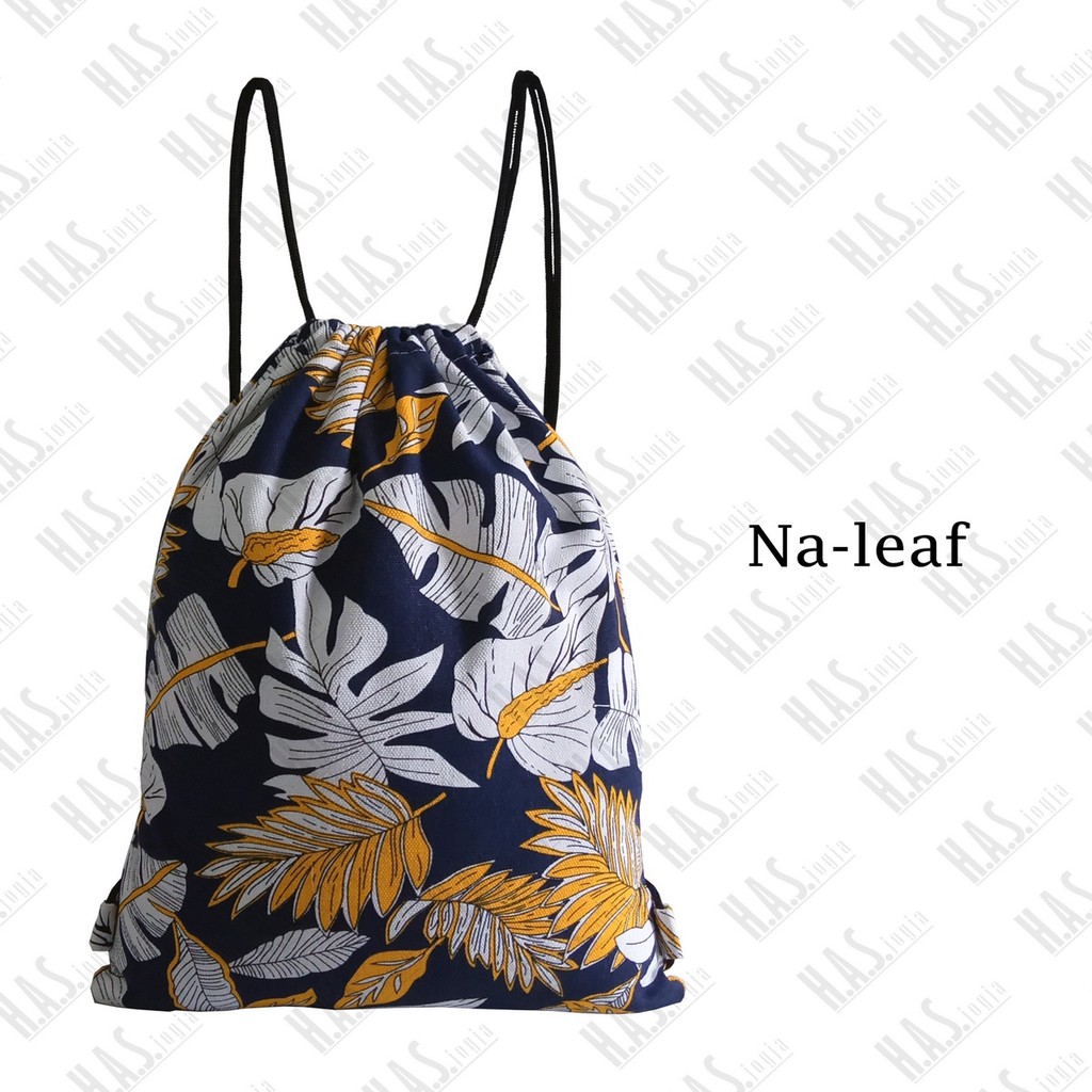 TAS SERUT DRAWSTRING BAG STRING BAG STRINGBAG BAHAN KANVAS TEBAL MOTIF NA-LEAF