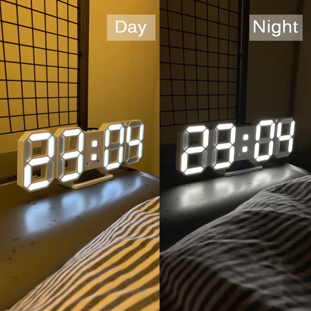 Otomatis Digital Kantor Ruang Tamu Kontrol Suara Pajangan Dekorasi Suhu Lampu LED 3D Meja Table Clock Kalender Tanggal Jam Weker Dinding Modern