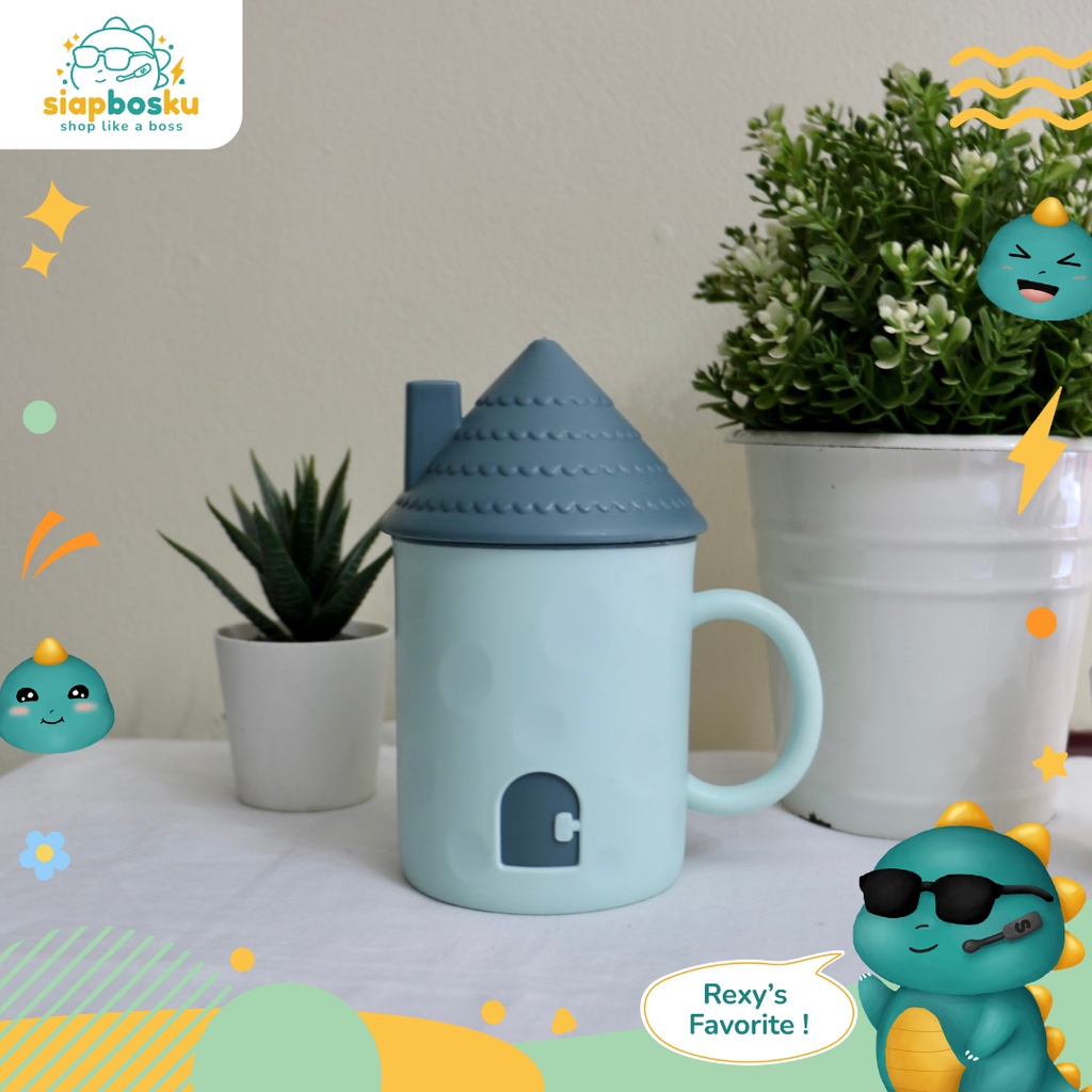 GELAS RUMAH UNIK DAN LUCU GELAS MINUM ANAK GELAS KOPI MUG BENTUK RUMAH-Biru - Tosca