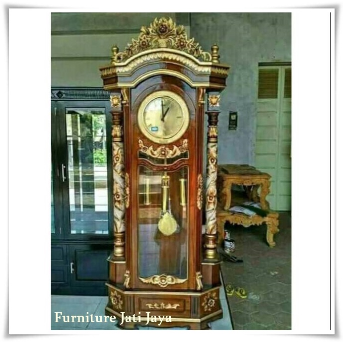 Jam hias kayu jati / jam sudut ruang tamu / lemari jam jati