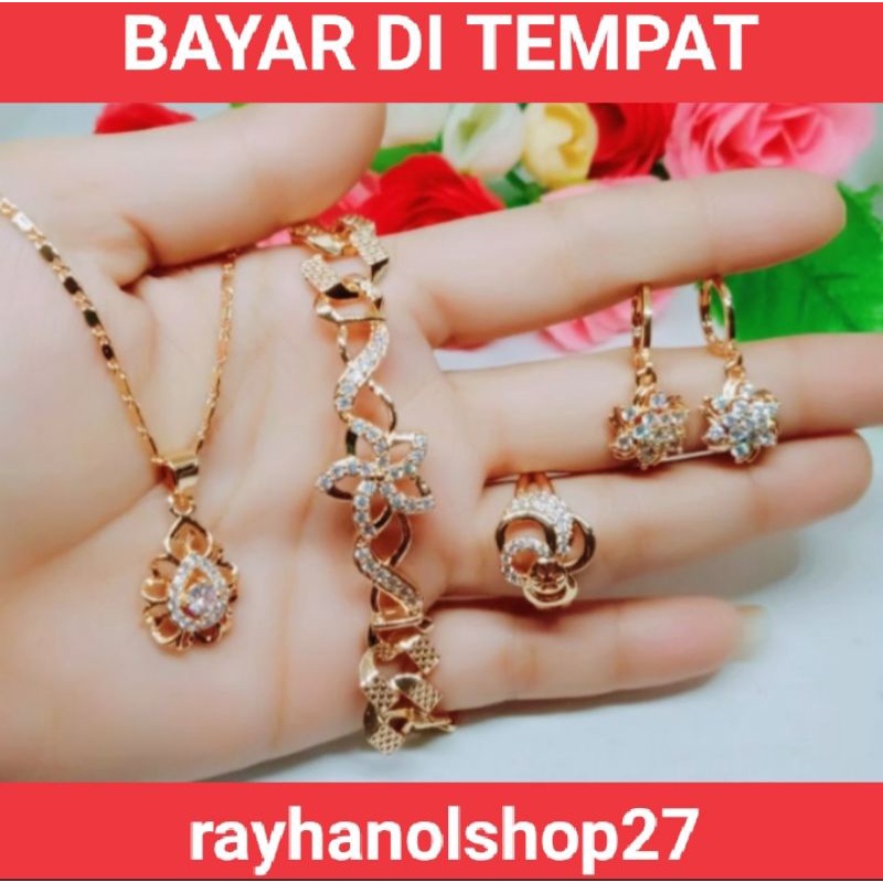 set perhiasan wanita Titanium motif terbaru pilihan berlapis emas 24 k anti alergi