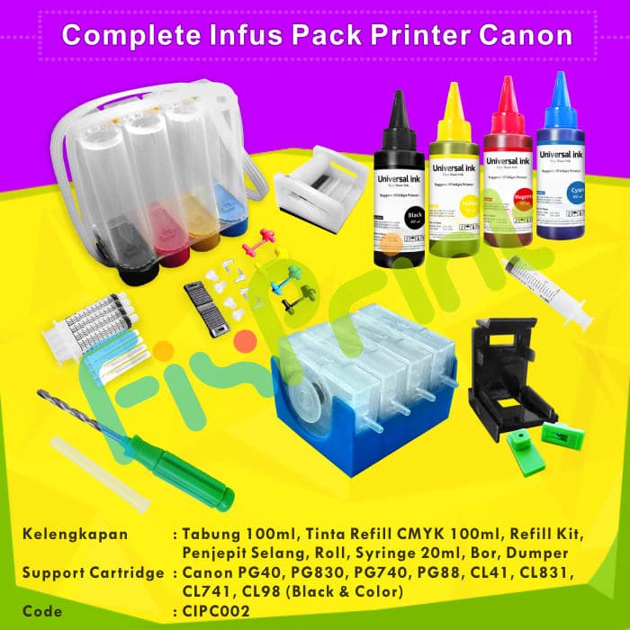 Paket Infus Printer Canon E500 E510 E600 E610 Cartridge PG88 CL98 FPTS1732