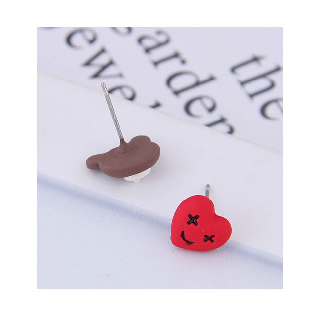 LRC Anting Tusuk Fashion Brown Winnie Asymmetric Stud Earrings A60204