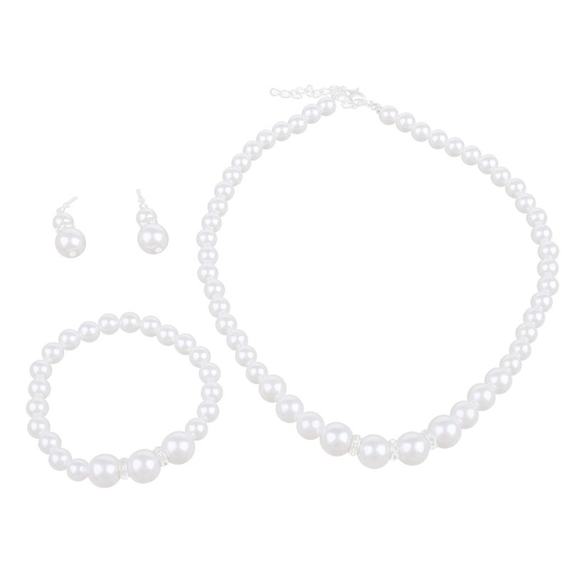 SIY  Faux Pearl Diamond Crystal Necklace Earrings Bracelet Set Jewelry for Women Wedding