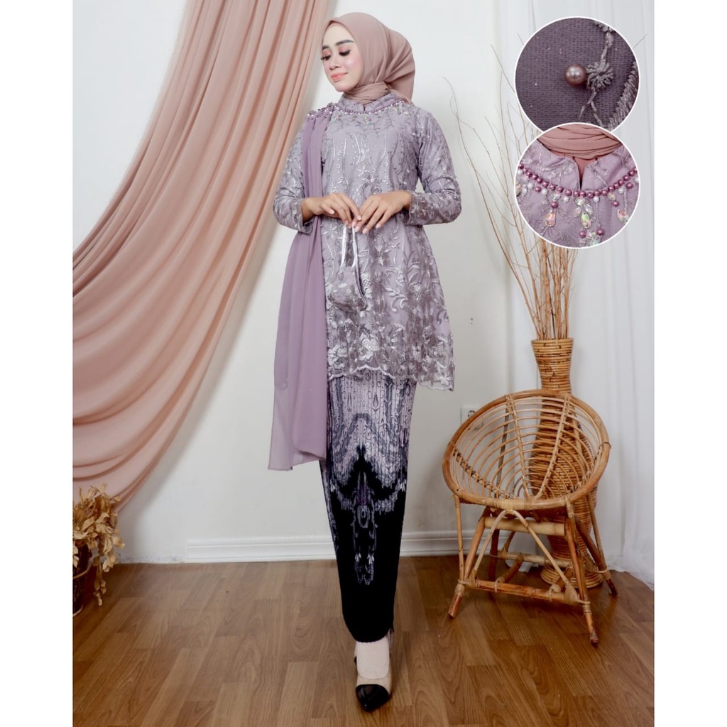 Permata Olshop / Kebaya Tunik Salendang Putri / Baju Kebaya Wisuda / Kebaya Lamaran / Tunik Brokat Modern / Kebaya Kondangan / Salendang Payet