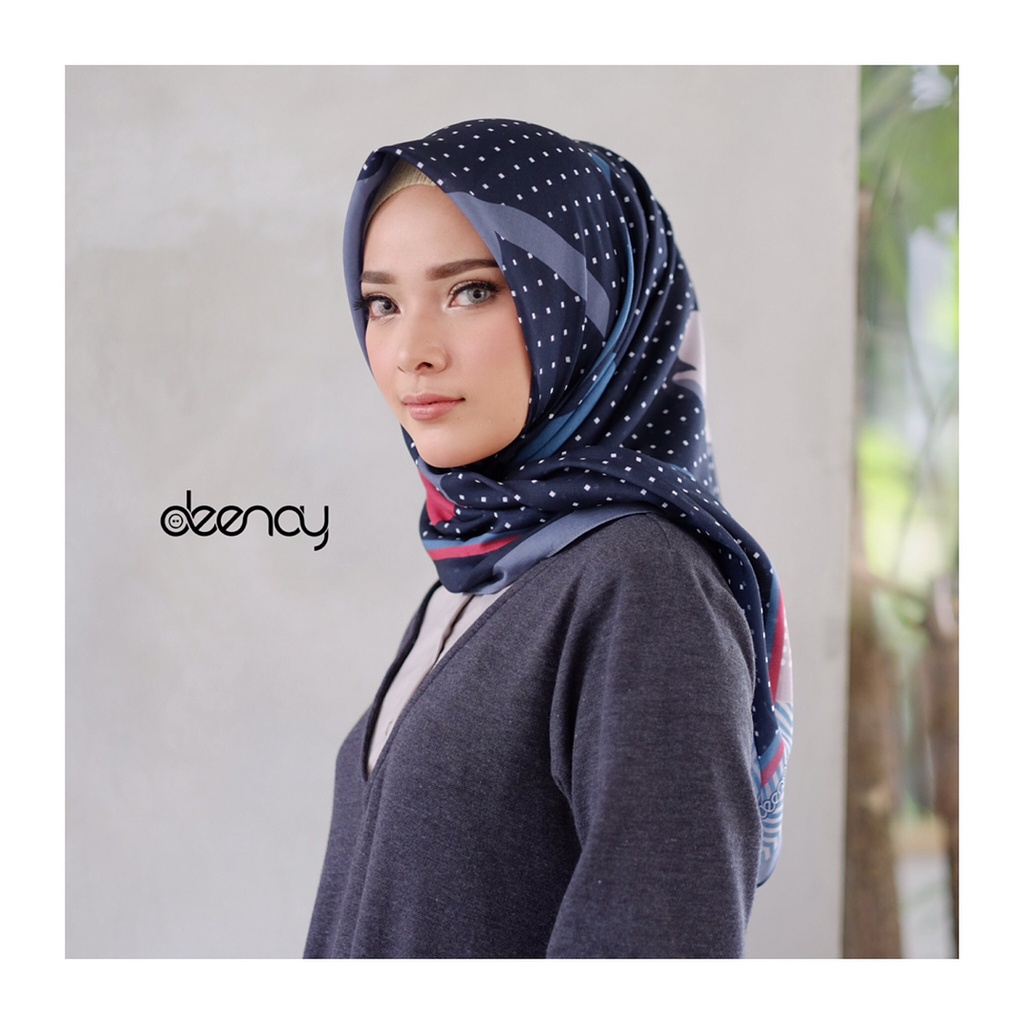 Kerudung Deenay Blackrose Ori / Jilbab Segi Empat Voal Motif Hijab Printing Ultrafine