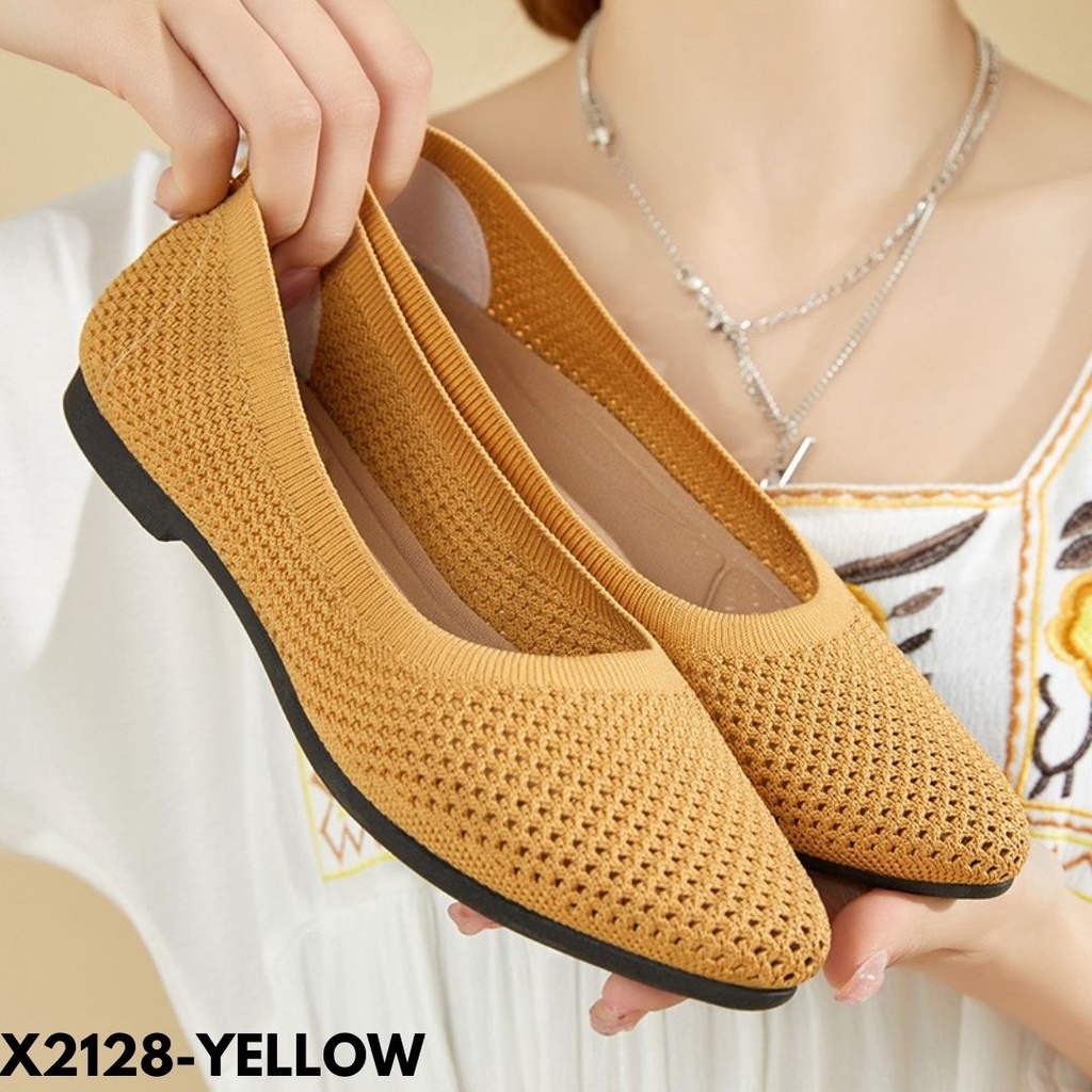 SEPATU FLAT SHOES WANITA DESIGN MINIMALIS NYAMAN DIPAKAI KEMANPUN INTERVIEW SOPAN FLYKNIT IMPORT 2128