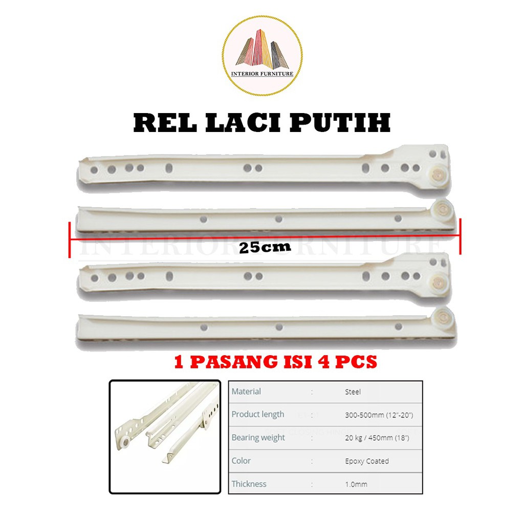 Rel Laci Roda Singel Track Putih 25 cm... FREE SEKRUP