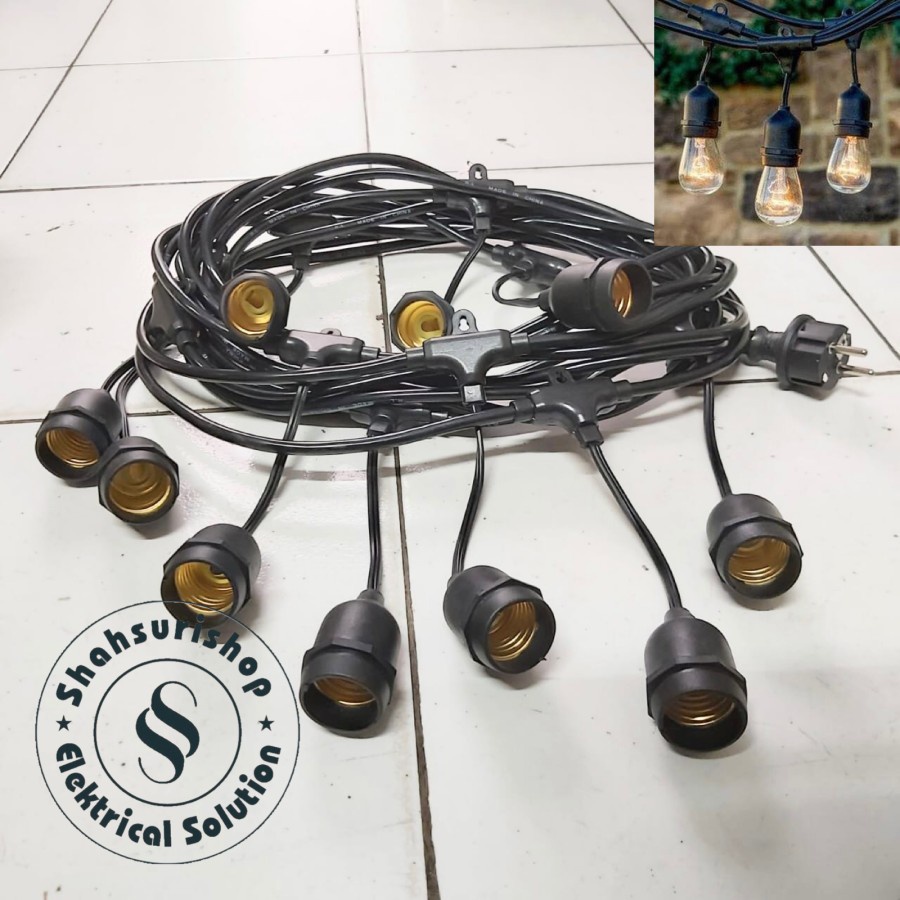 FITTING LAMPU CAFE GANTUNG E27 OUTDOOR + KABEL 10 METER ISI 10 FITTING