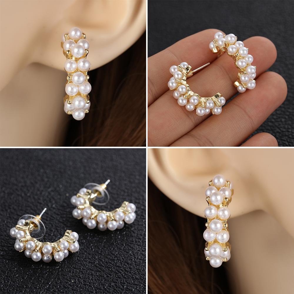 Preva 1pasang Anting Hoop Lucu Korea Setengah Lingkaran Geometris Drop Earrings Ear Stud