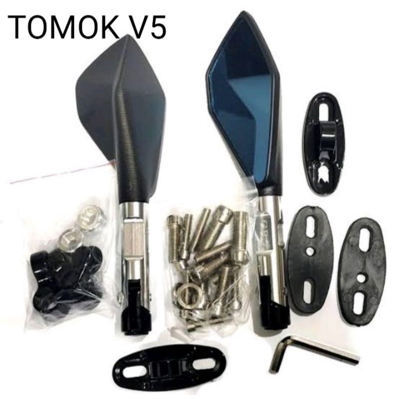 spion tomok cnc model V5 kaca besar bahan almunium cnc universal motor