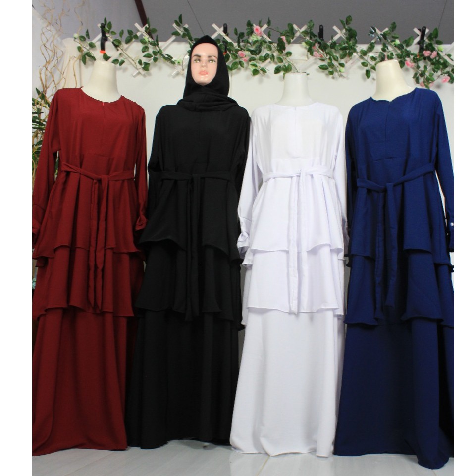 Gamis wardah maulida 3 susun umpak canda undak rempel wolfis woolpeach kancing syari wanita baju