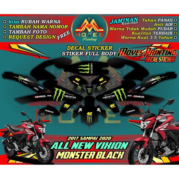 BISA COD/BAYAR DITEMPAT Decal Stiker All New Vixion monser energy hitam Spec B