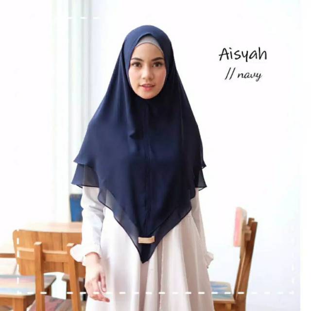 Hijab Khimar Syari Non Pet Aisyah 2 Layer Pinguin Jumbo