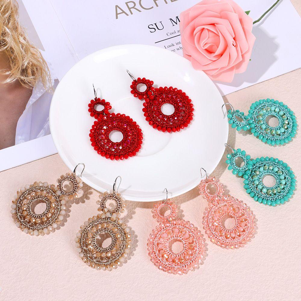 R-flower 1pasang Manik-Manik Anting Vintage Aksesoris Perhiasan Handmade Boho Beaded