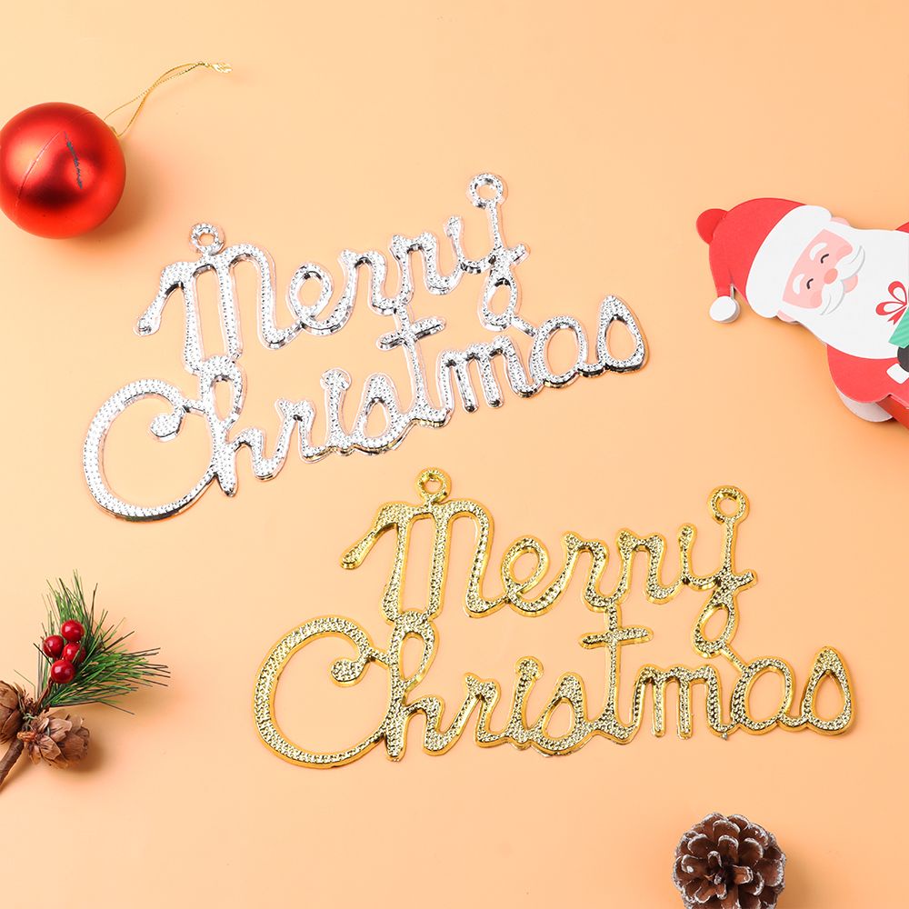 1 Pc Ornamen Liontin Gantung Desain Tulisan Merry Christmas Untuk Dekorasi Pohon Natal