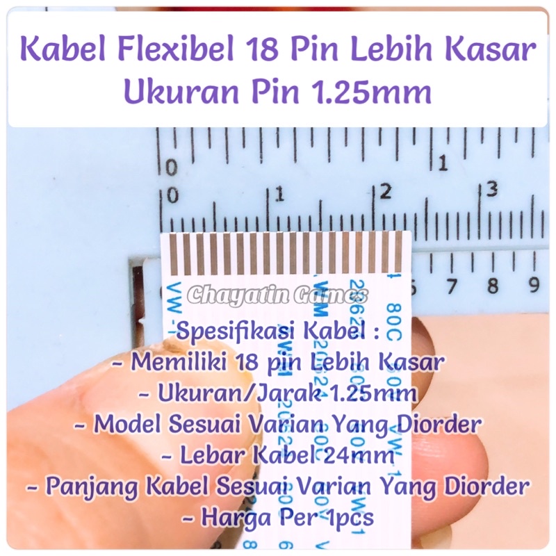 Kabel Flexibel 18 Pin Lebih Kasar Model &amp; Panjang Varian Jarak 1.25mm