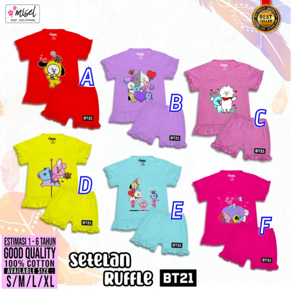 SETELAN ANAK PEREMPUAN RUFFLE BT 21 USIA 1-6 TAHUN