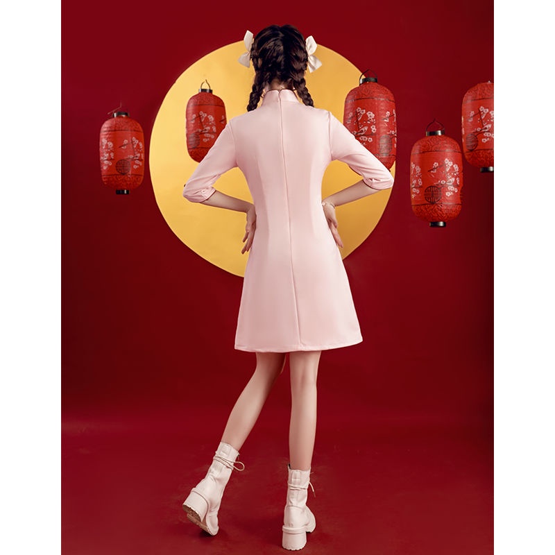 Guochao cheongsam 2022 new spring long sleeve young girl improved small suede pink spring and Autumn