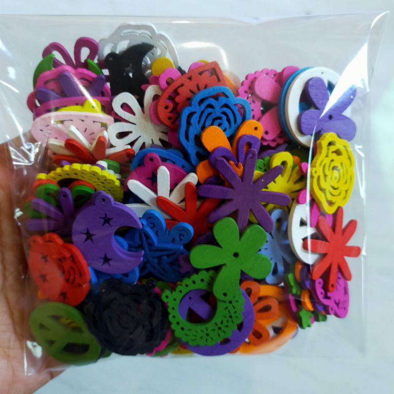100pcs Manik Kayu mix - Kancing Variasi kayu - Kancing Kayu