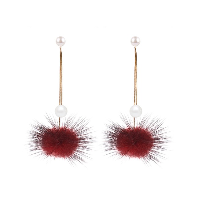 LRC Anting Tusuk Fashion Fuzzy Ball Decorated Earrings