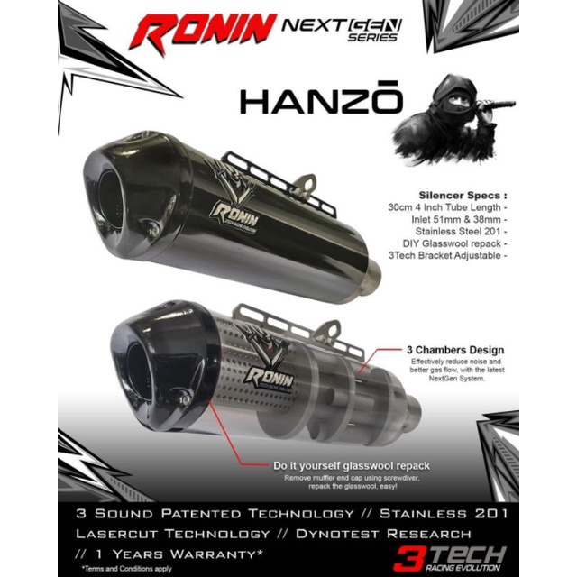 SILENCER ONLY KNALPOT RACING 3 SUARA 3TECH NEXTGEN RONIN HANZO ORIGINAL
