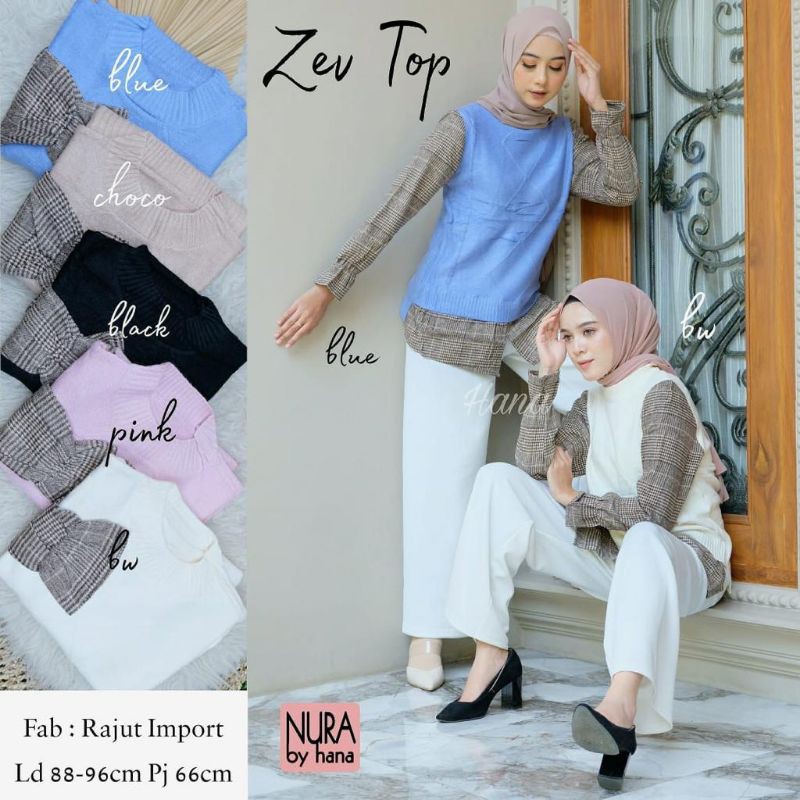 zev top / blouse rajut import / atasan muslim ori nura by hana