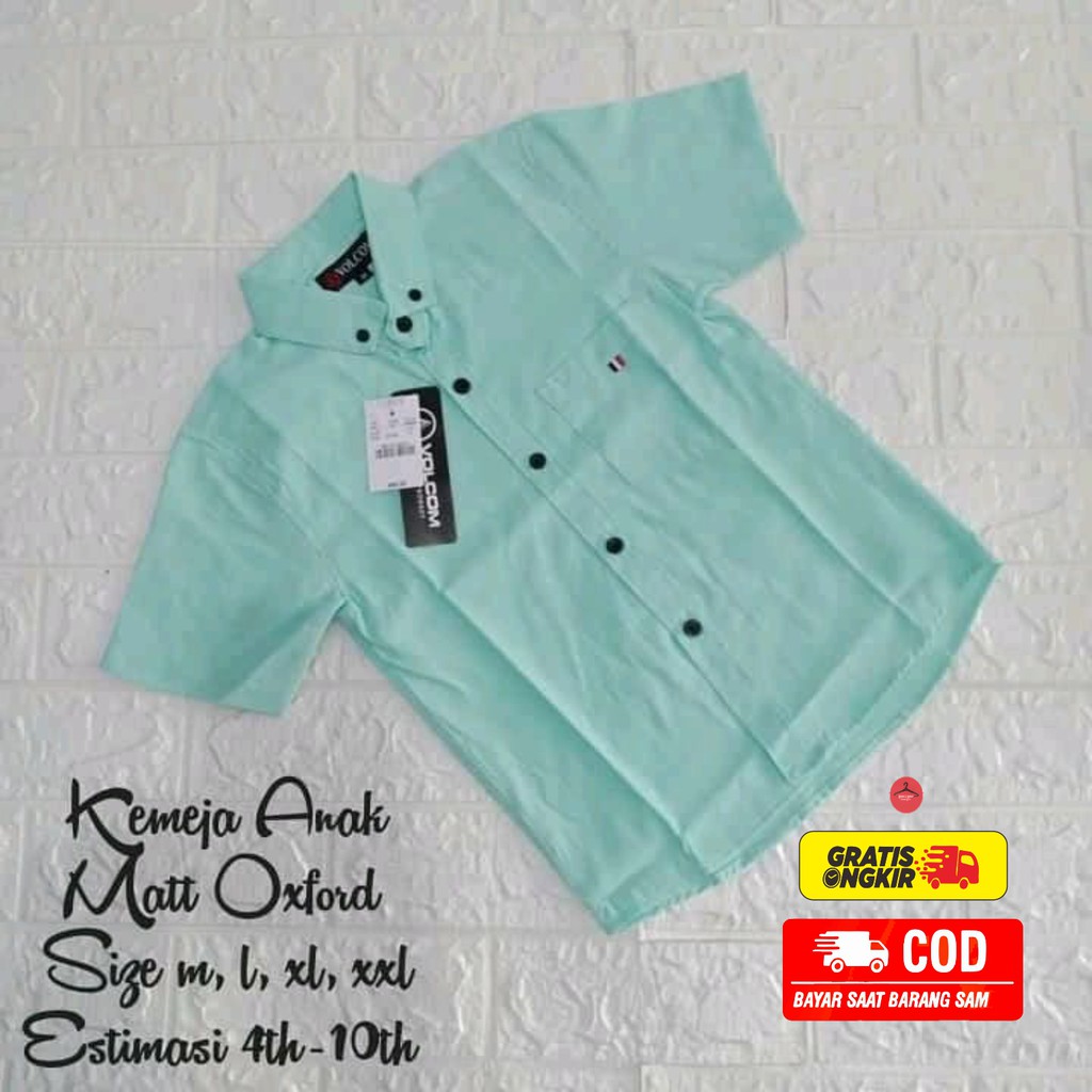 KEMEJA ANAK PRIA LENGAN PENDEK WARNA HIJAU MINT/ KEMEJA ANAK LAKI LAKI IMPORT/ KEMEJA ANAK USIA 1-12