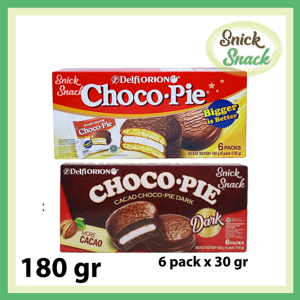 

Delfi Orion Choco Pie Original Dark Cacao Chocolate 180 gr 6pack x 30 gr Marshmallow Cream