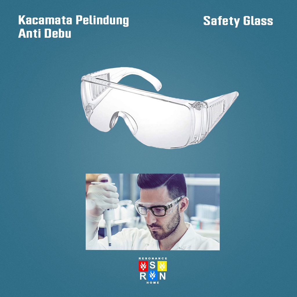 Kacamata Safety Glass Putih Transparan Anti Virus &amp; Debu Resonance Home