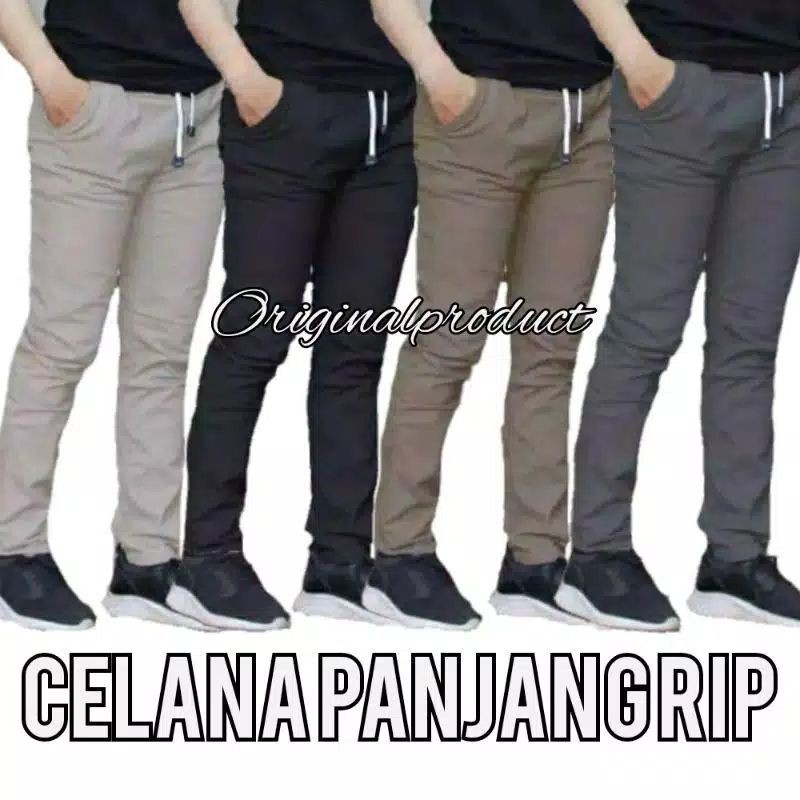 CELANA CHINOS COWOK PANJANG JUMBO KARET PINGGANG RIP KOLOR