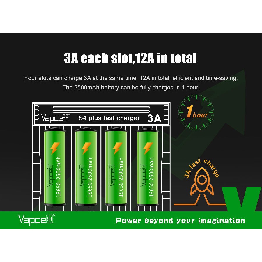 Original VAPCELL S4 PLUS Fast Charger Battery |18650 21700 AAA AA D baterai batre li-ion A2 A3 4slot