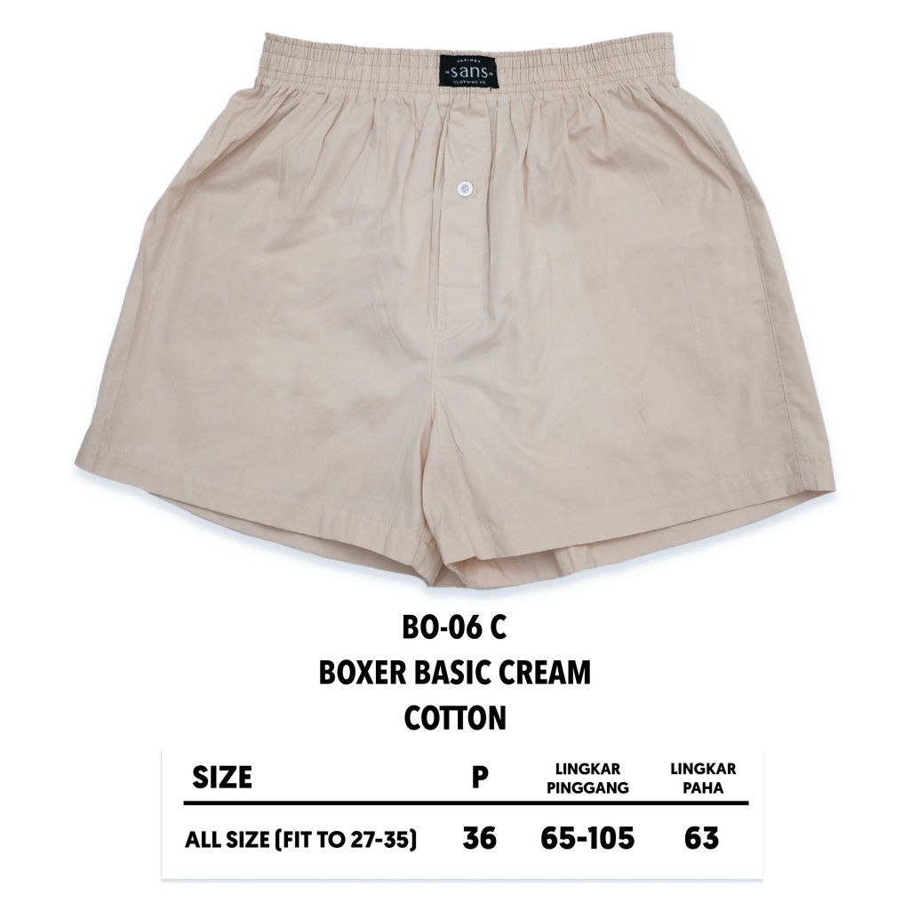 SANVANINA Celana Boxer Polos Unisex Cream Basic | Celana Santai | Celana Pendek | Boxer Cream BO-06C