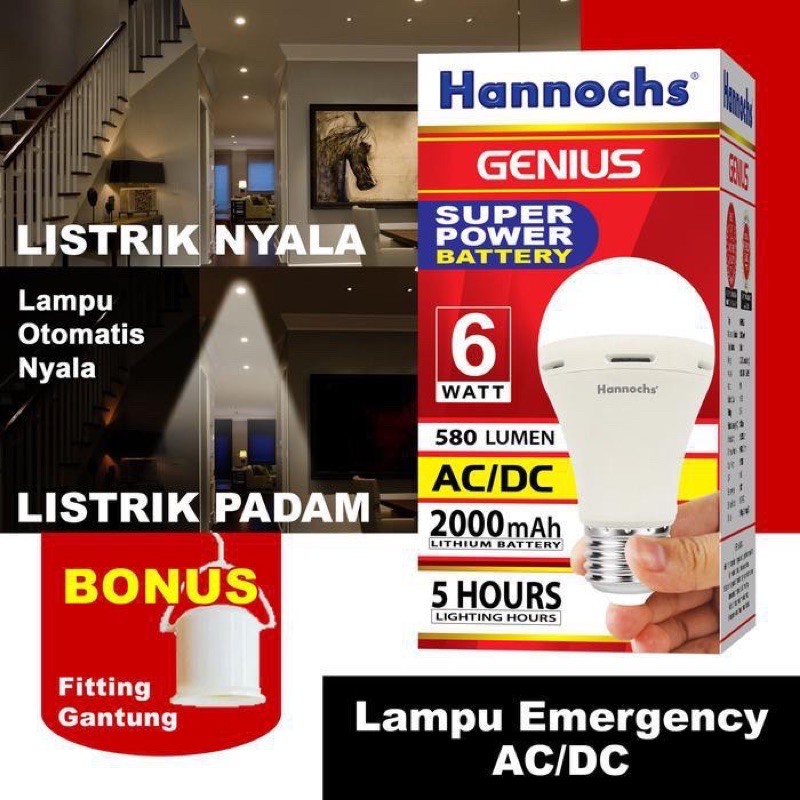 Bohlam lampu LED cas emergency Hannochs Genius 6 watt