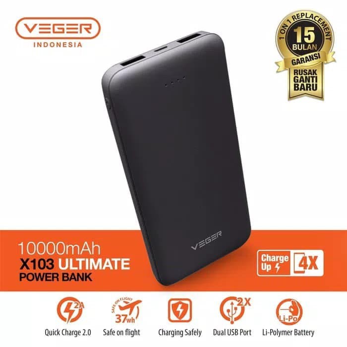 POWER BANK POWERBANK VEGER X103 10000 mAh Ultimate Slim Dual Usb Port