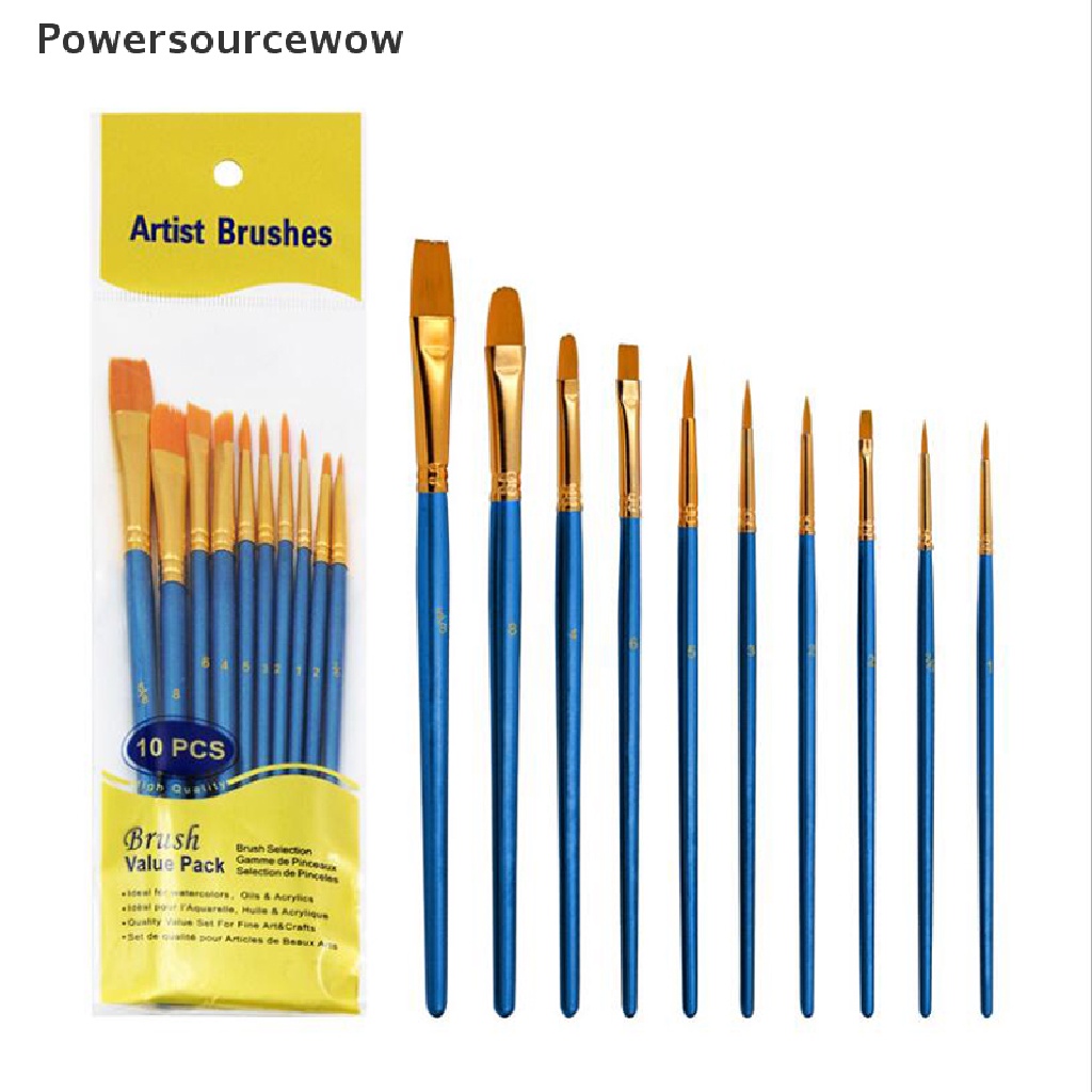 Powersourcewow 10Pcs Nylon Hair Watercolor Gouache Paint Brushes Different Shape Art Supplies Id | Shopee Indonesia