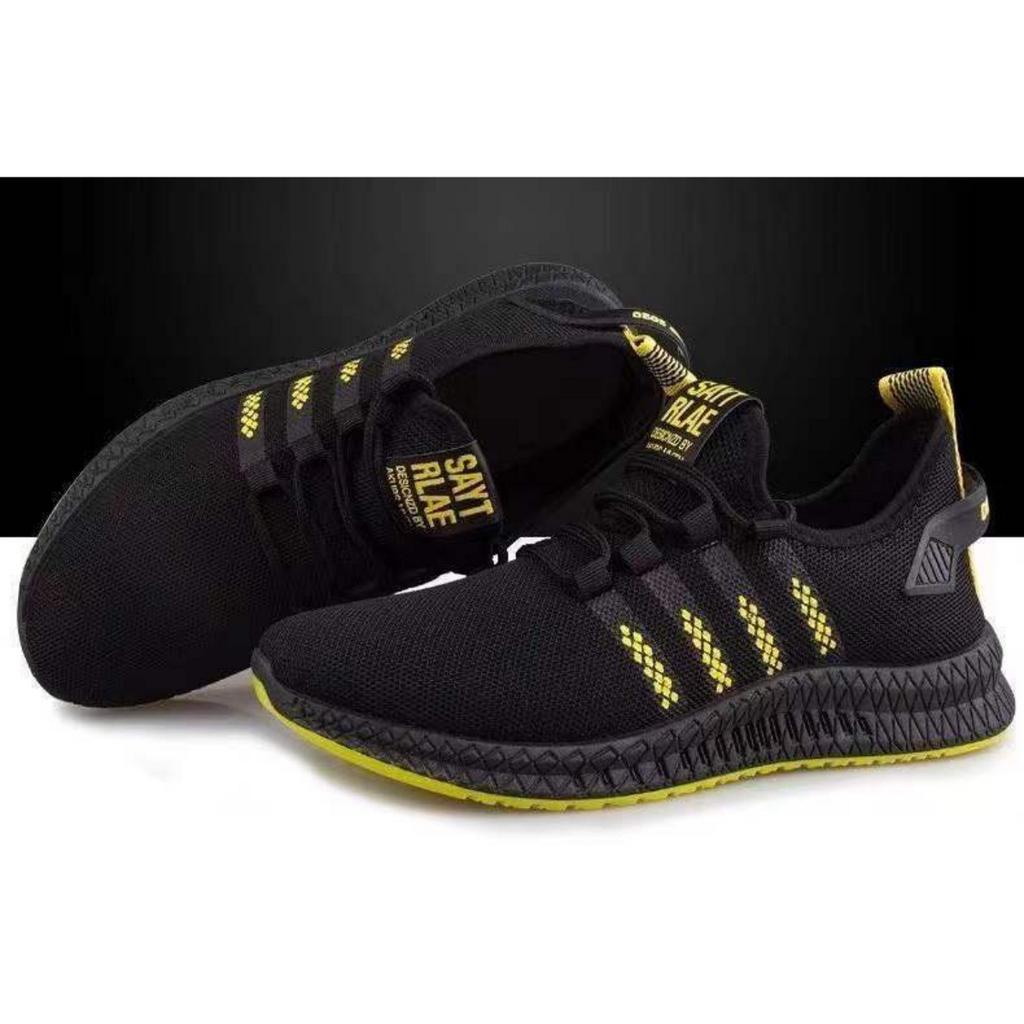 Sepatu Sneakers Pria Olahraga Sport Shoes Casual Running Hitam Kuning