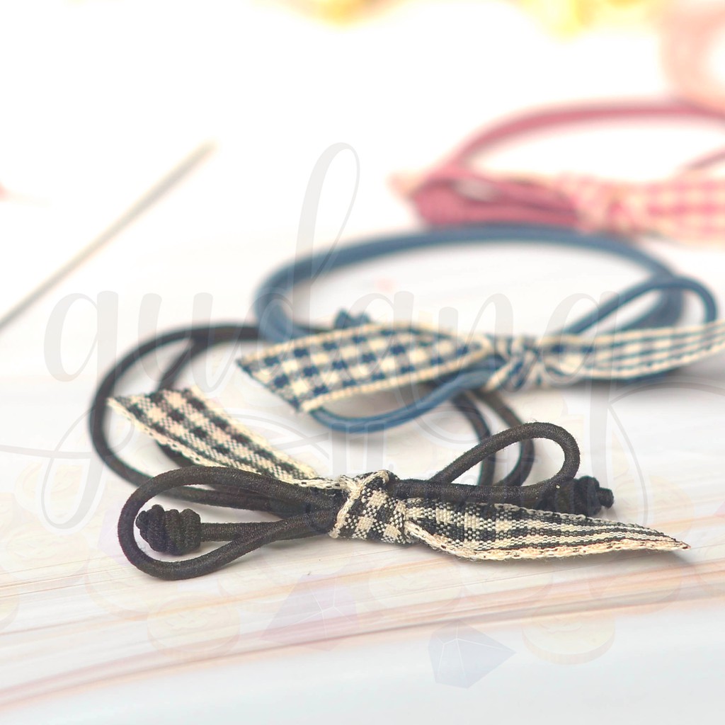 Ikat Rambut Karet Korea Simple Checked Ribbon GH 201385